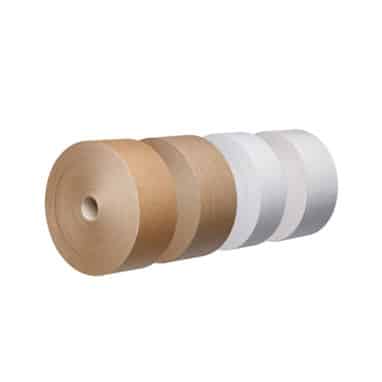 Gummed paper tape in different colours. Sustainable packaging.